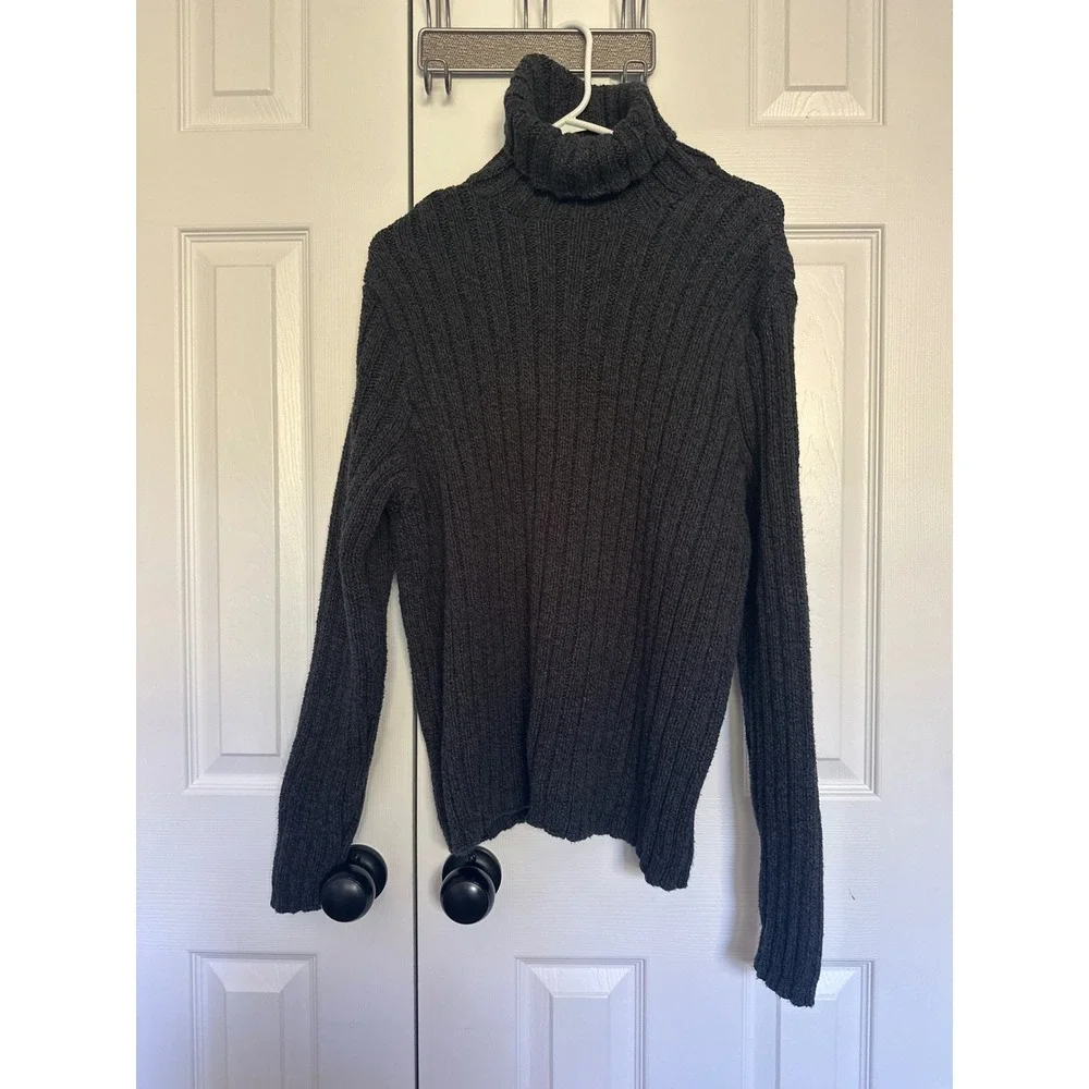 Polo Ralph Lauren Turtleneck Mens Large Grey Ribbed 100% Cotton Knit Sweater